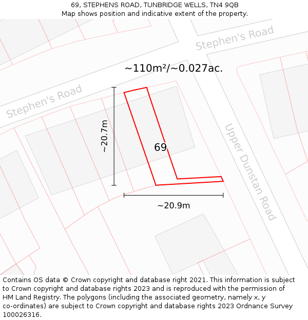 69, STEPHENS ROAD, TUNBRIDGE WELLS, TN4 9QB: Plot and title map