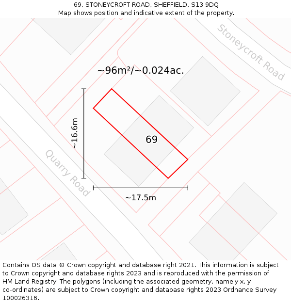 69, STONEYCROFT ROAD, SHEFFIELD, S13 9DQ: Plot and title map