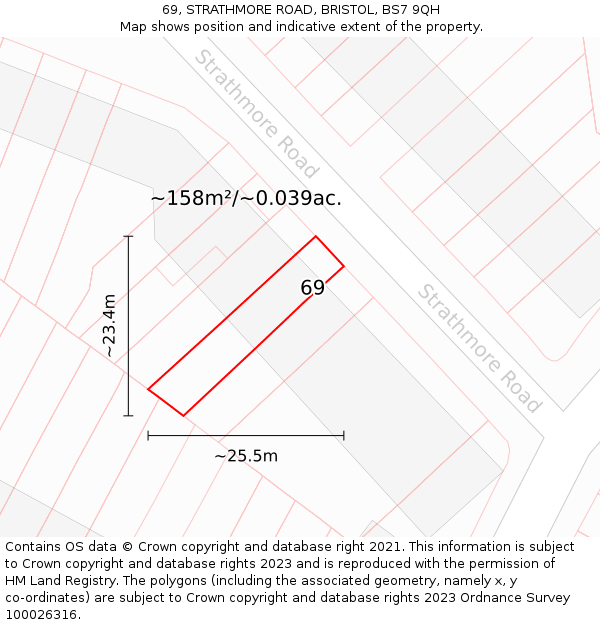 69, STRATHMORE ROAD, BRISTOL, BS7 9QH: Plot and title map