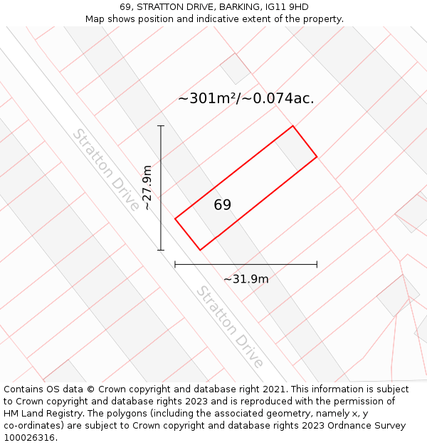 69, STRATTON DRIVE, BARKING, IG11 9HD: Plot and title map