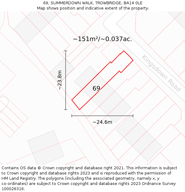 69, SUMMERDOWN WALK, TROWBRIDGE, BA14 0LE: Plot and title map