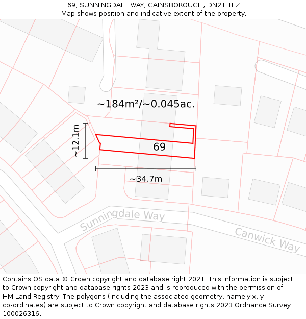 69, SUNNINGDALE WAY, GAINSBOROUGH, DN21 1FZ: Plot and title map
