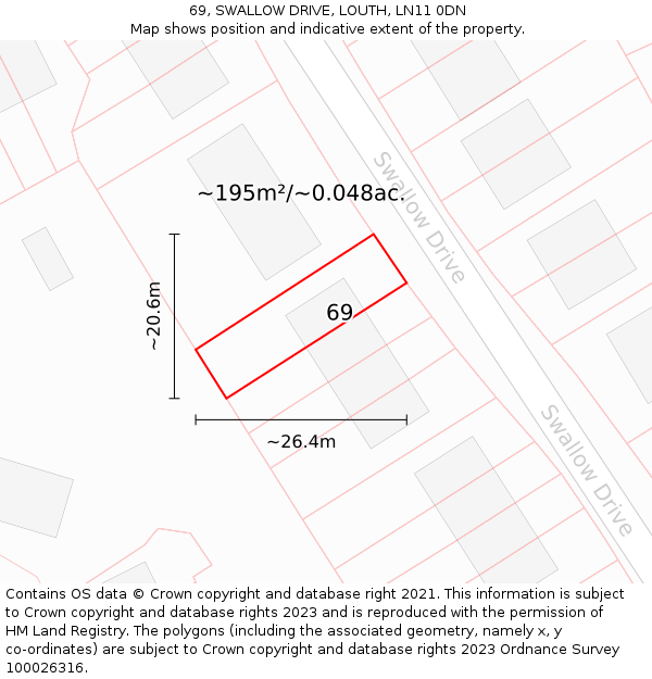 69, SWALLOW DRIVE, LOUTH, LN11 0DN: Plot and title map