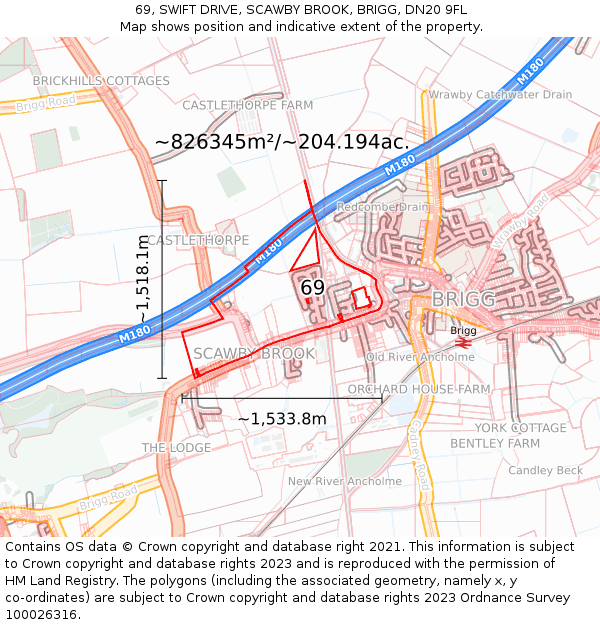 69, SWIFT DRIVE, SCAWBY BROOK, BRIGG, DN20 9FL: Plot and title map