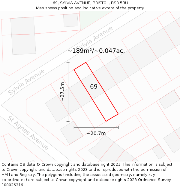 69, SYLVIA AVENUE, BRISTOL, BS3 5BU: Plot and title map