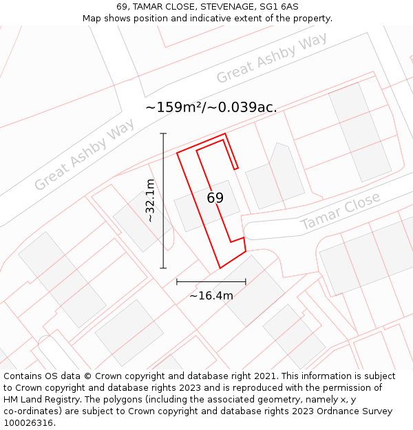 69, TAMAR CLOSE, STEVENAGE, SG1 6AS: Plot and title map