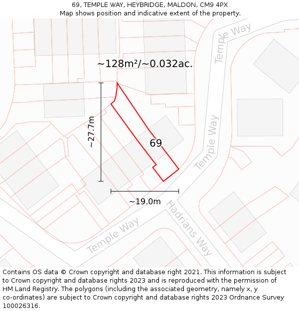 69, TEMPLE WAY, HEYBRIDGE, MALDON, CM9 4PX: Plot and title map