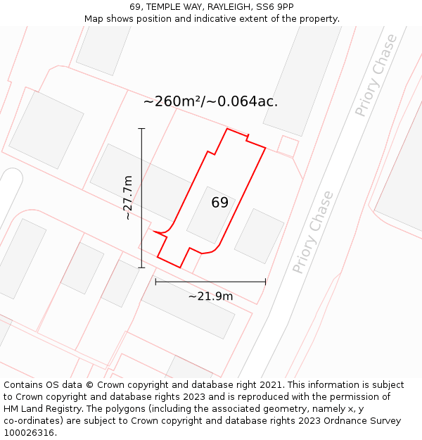 69, TEMPLE WAY, RAYLEIGH, SS6 9PP: Plot and title map
