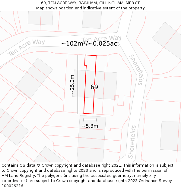 69, TEN ACRE WAY, RAINHAM, GILLINGHAM, ME8 8TJ: Plot and title map
