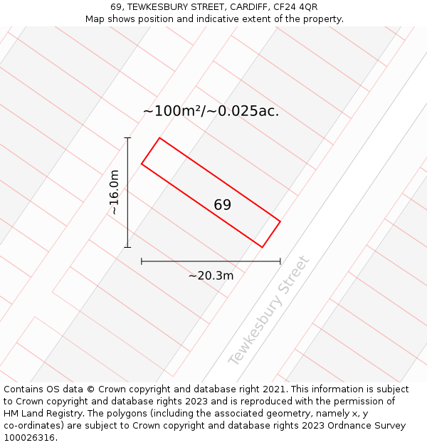 69, TEWKESBURY STREET, CARDIFF, CF24 4QR: Plot and title map