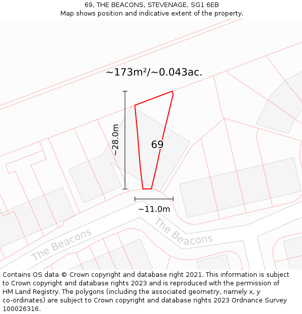 69, THE BEACONS, STEVENAGE, SG1 6EB: Plot and title map