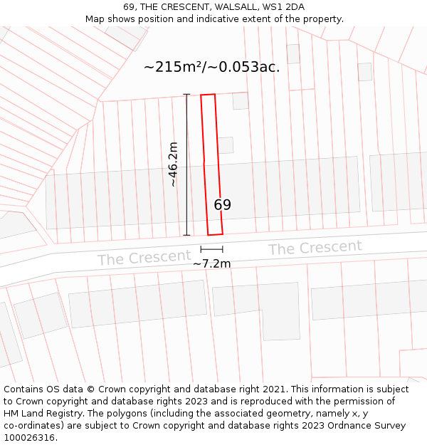 69, THE CRESCENT, WALSALL, WS1 2DA: Plot and title map