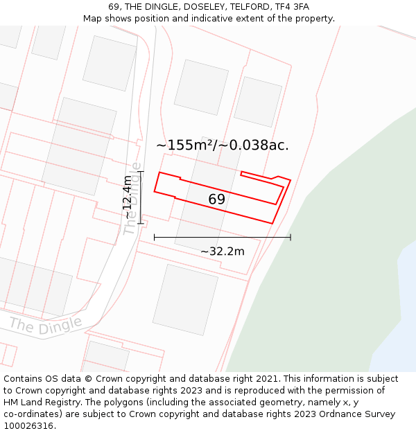 69, THE DINGLE, DOSELEY, TELFORD, TF4 3FA: Plot and title map