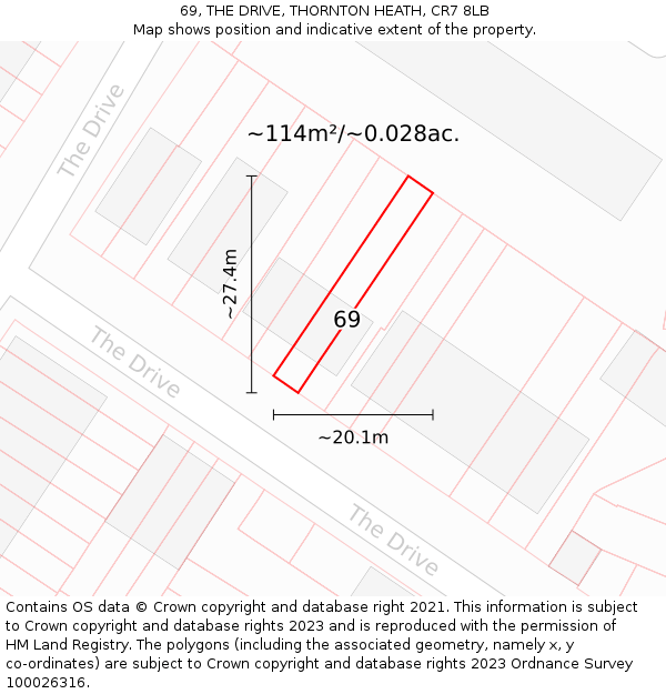 69, THE DRIVE, THORNTON HEATH, CR7 8LB: Plot and title map