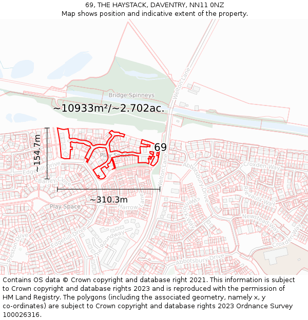 69, THE HAYSTACK, DAVENTRY, NN11 0NZ: Plot and title map