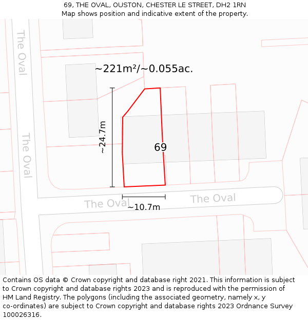 69, THE OVAL, OUSTON, CHESTER LE STREET, DH2 1RN: Plot and title map
