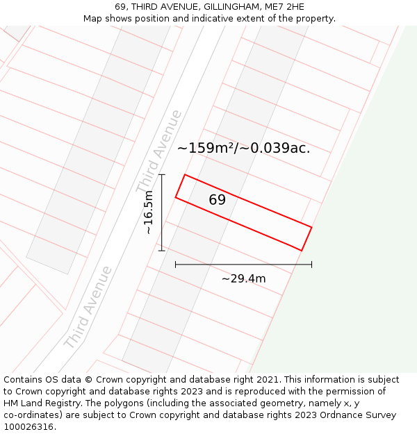 69, THIRD AVENUE, GILLINGHAM, ME7 2HE: Plot and title map