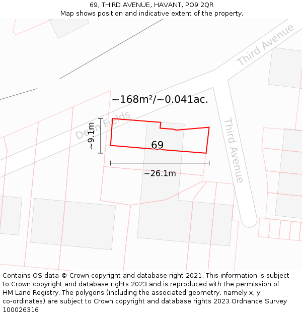 69, THIRD AVENUE, HAVANT, PO9 2QR: Plot and title map