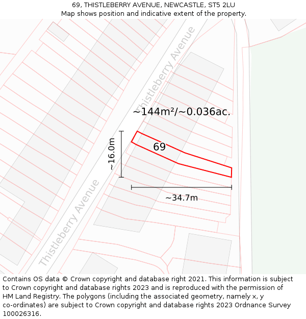 69, THISTLEBERRY AVENUE, NEWCASTLE, ST5 2LU: Plot and title map