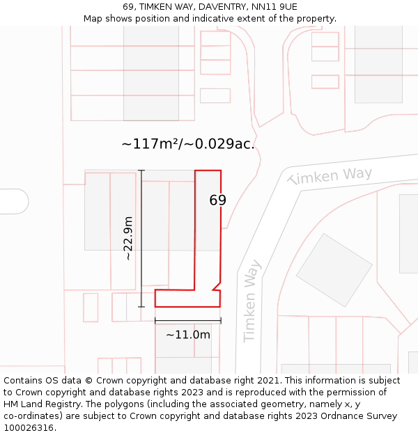 69, TIMKEN WAY, DAVENTRY, NN11 9UE: Plot and title map