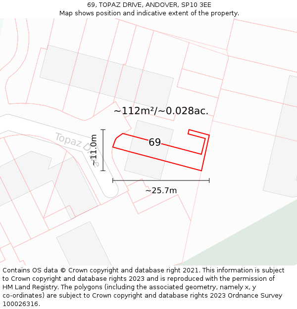69, TOPAZ DRIVE, ANDOVER, SP10 3EE: Plot and title map
