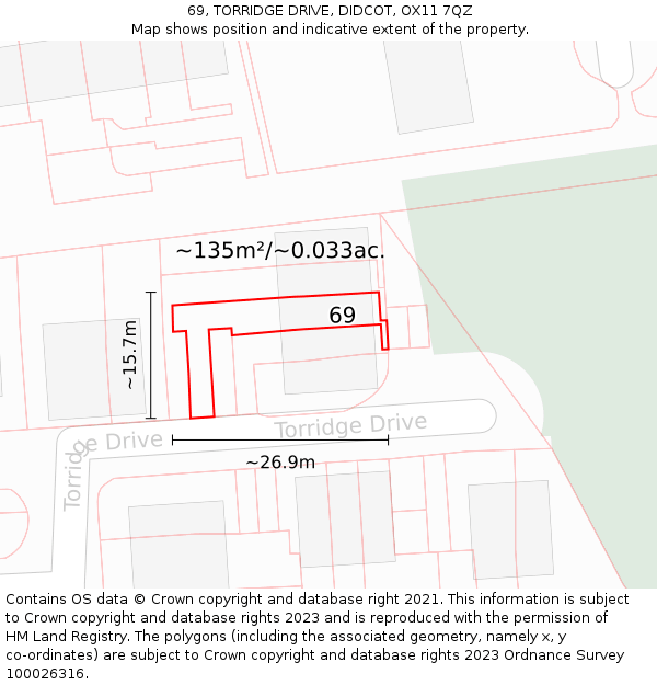 69, TORRIDGE DRIVE, DIDCOT, OX11 7QZ: Plot and title map