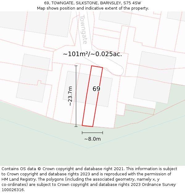 69, TOWNGATE, SILKSTONE, BARNSLEY, S75 4SW: Plot and title map