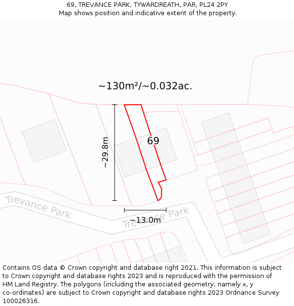 69, TREVANCE PARK, TYWARDREATH, PAR, PL24 2PY: Plot and title map