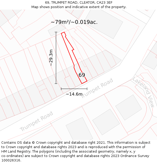 69, TRUMPET ROAD, CLEATOR, CA23 3EF: Plot and title map