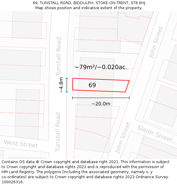 69, TUNSTALL ROAD, BIDDULPH, STOKE-ON-TRENT, ST8 6HJ: Plot and title map
