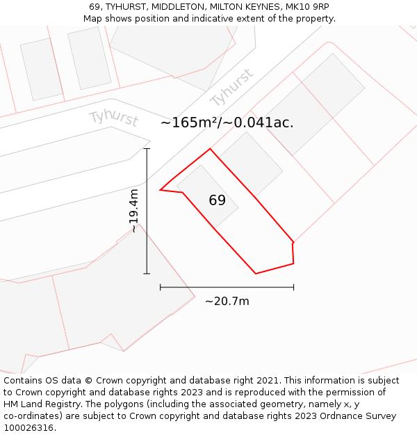 69, TYHURST, MIDDLETON, MILTON KEYNES, MK10 9RP: Plot and title map