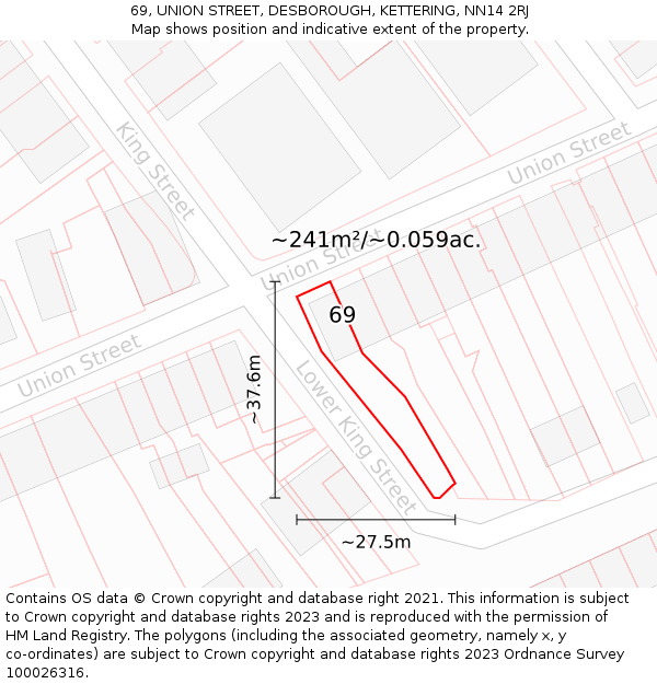 69, UNION STREET, DESBOROUGH, KETTERING, NN14 2RJ: Plot and title map