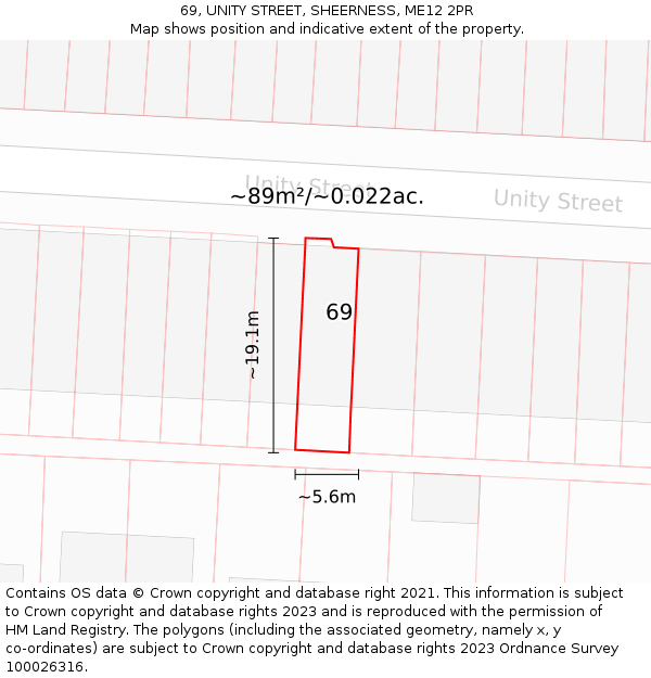 69, UNITY STREET, SHEERNESS, ME12 2PR: Plot and title map