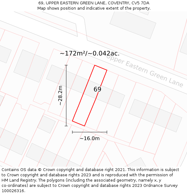 69, UPPER EASTERN GREEN LANE, COVENTRY, CV5 7DA: Plot and title map