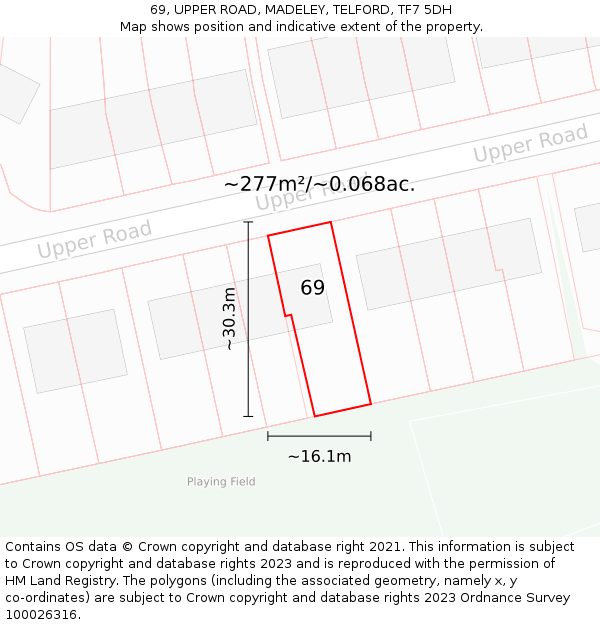 69, UPPER ROAD, MADELEY, TELFORD, TF7 5DH: Plot and title map
