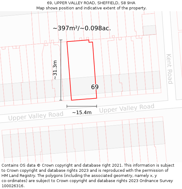 69, UPPER VALLEY ROAD, SHEFFIELD, S8 9HA: Plot and title map