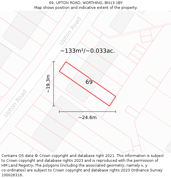 69, UPTON ROAD, WORTHING, BN13 1BY: Plot and title map