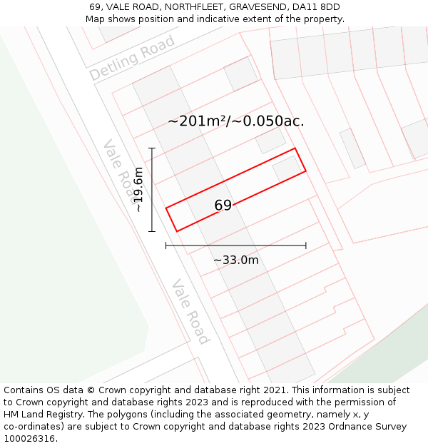 69, VALE ROAD, NORTHFLEET, GRAVESEND, DA11 8DD: Plot and title map