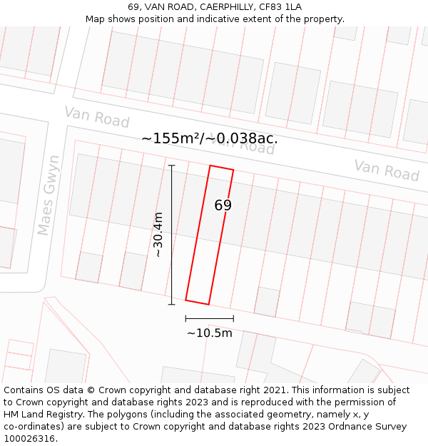 69, VAN ROAD, CAERPHILLY, CF83 1LA: Plot and title map