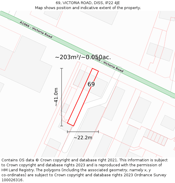 69, VICTORIA ROAD, DISS, IP22 4JE: Plot and title map
