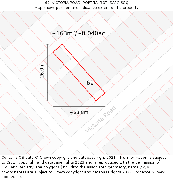 69, VICTORIA ROAD, PORT TALBOT, SA12 6QQ: Plot and title map