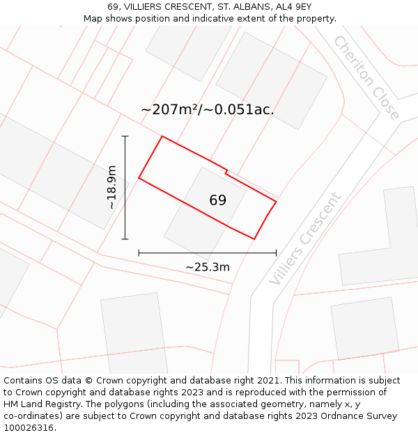 69, VILLIERS CRESCENT, ST. ALBANS, AL4 9EY: Plot and title map