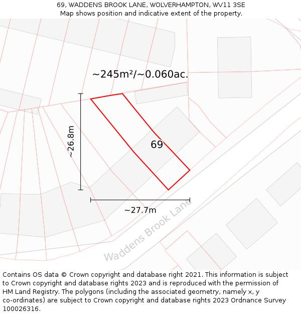 69, WADDENS BROOK LANE, WOLVERHAMPTON, WV11 3SE: Plot and title map