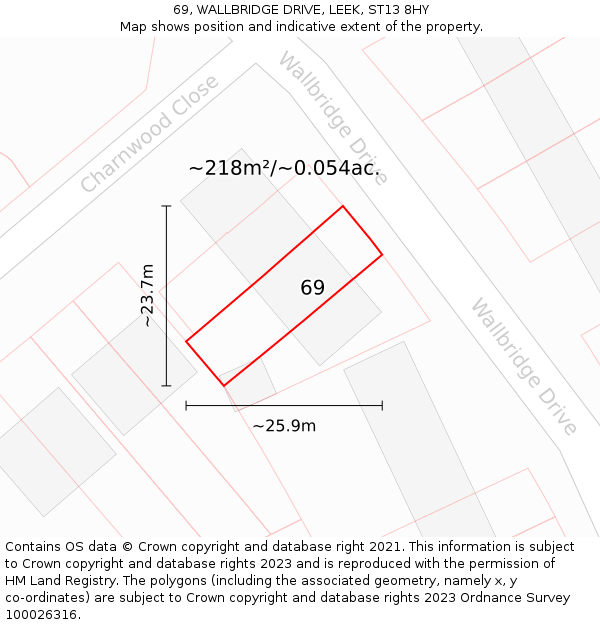 69, WALLBRIDGE DRIVE, LEEK, ST13 8HY: Plot and title map