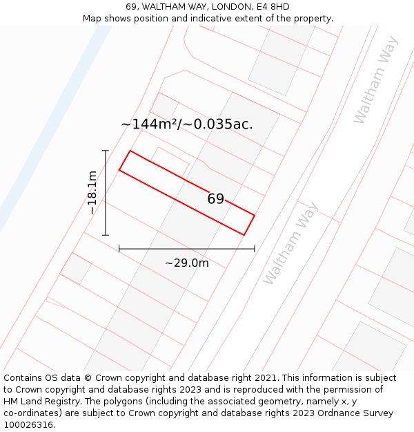 69, WALTHAM WAY, LONDON, E4 8HD: Plot and title map