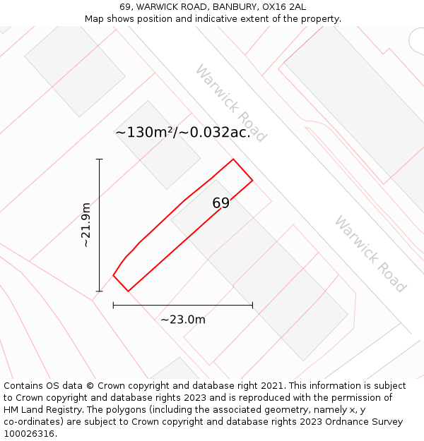 69, WARWICK ROAD, BANBURY, OX16 2AL: Plot and title map