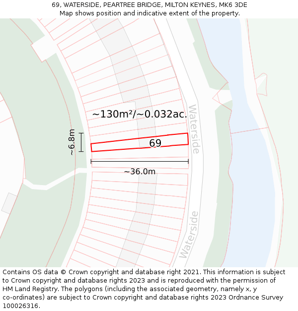 69, WATERSIDE, PEARTREE BRIDGE, MILTON KEYNES, MK6 3DE: Plot and title map