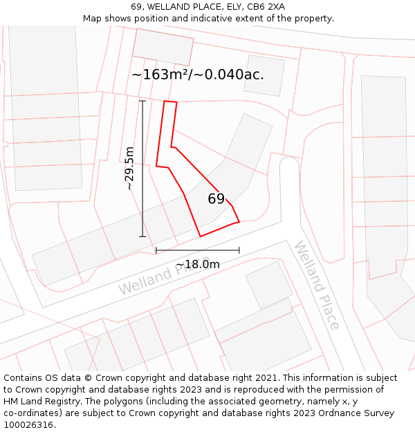 69, WELLAND PLACE, ELY, CB6 2XA: Plot and title map