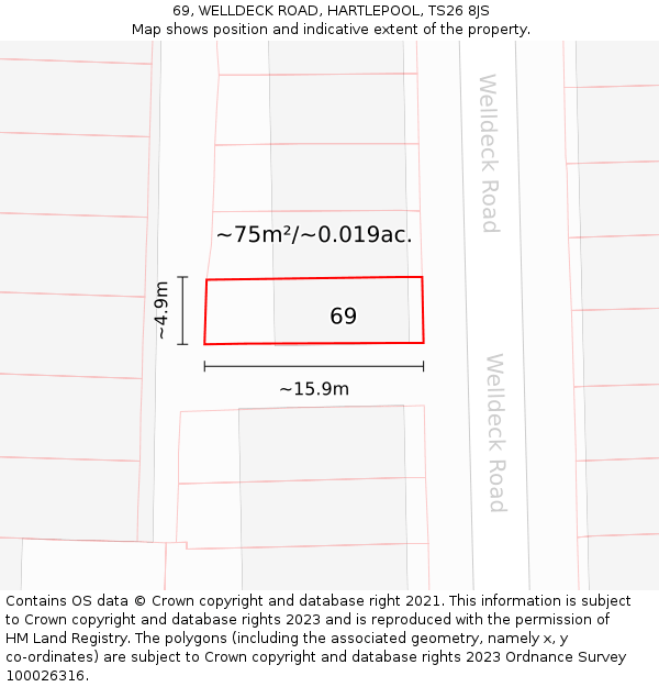69, WELLDECK ROAD, HARTLEPOOL, TS26 8JS: Plot and title map