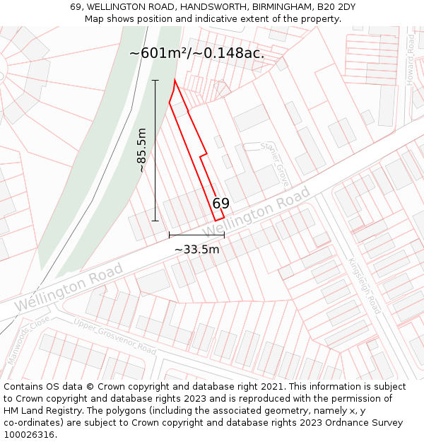 69, WELLINGTON ROAD, HANDSWORTH, BIRMINGHAM, B20 2DY: Plot and title map